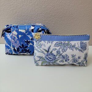 Estée Lauder Floral Cosmetic Bag Set (2) | Blue & White | Like New